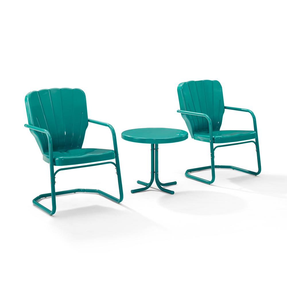 Ridgeland 3Pc Outdoor Metal Armchair Set Turquoise – Side Table & 2 Chairs