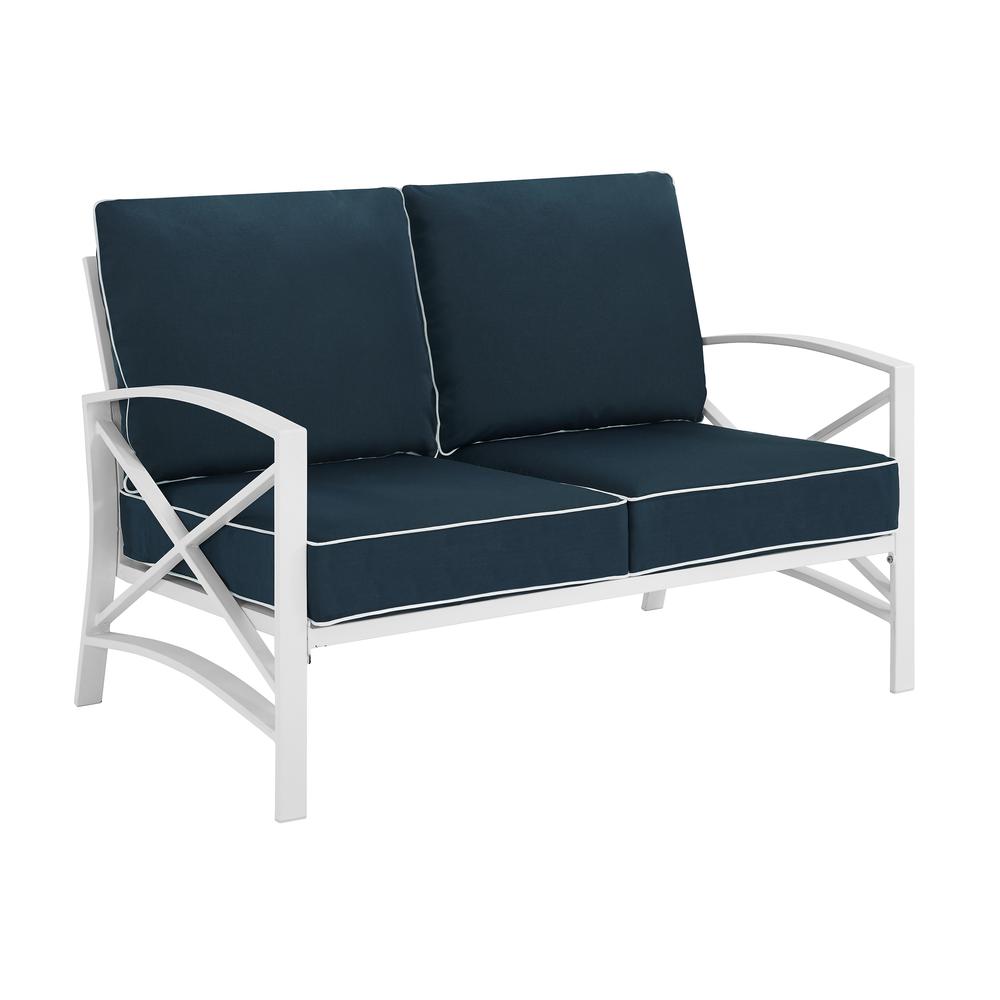 Kaplan Outdoor Metal Loveseat Navy/White