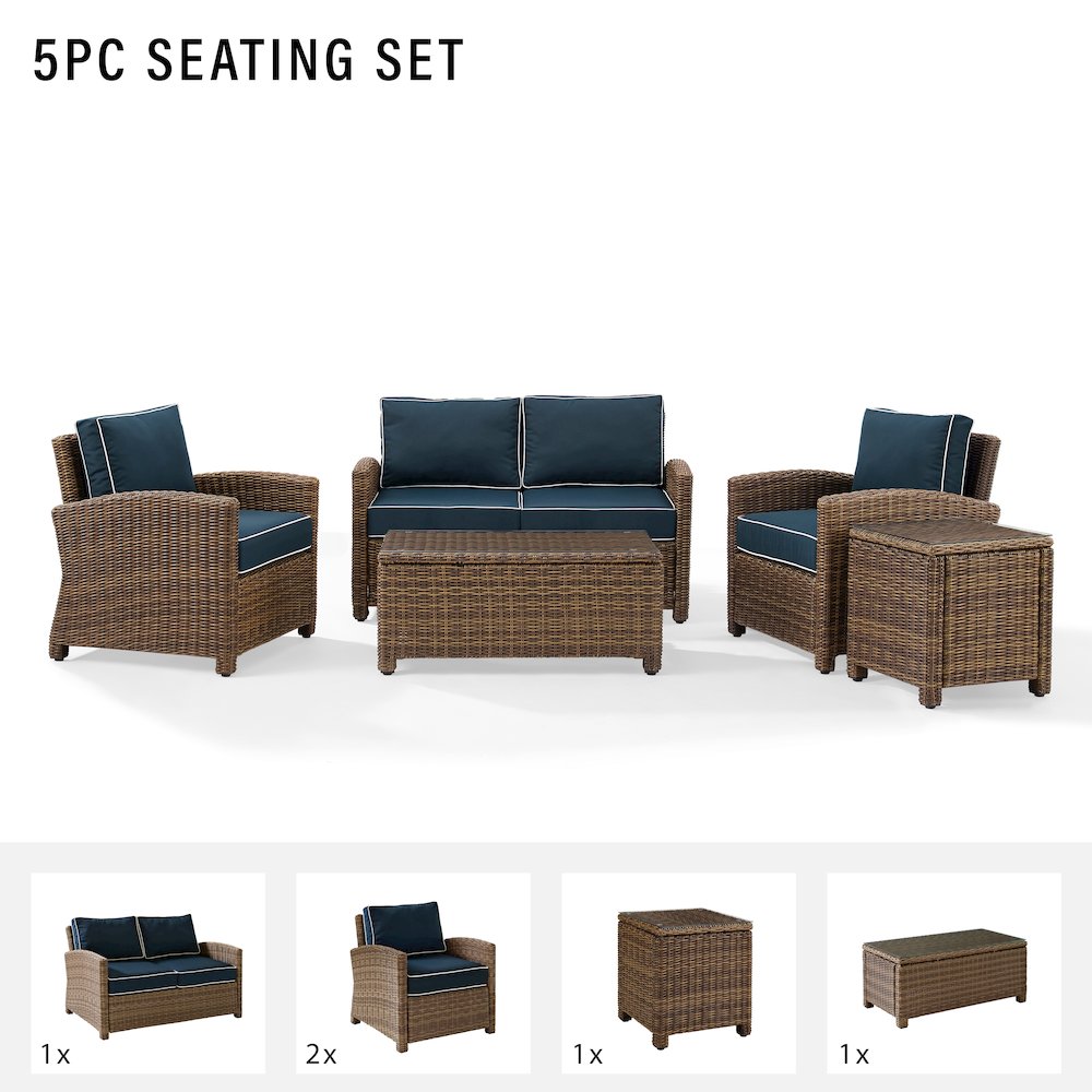 Bradenton 5Pc Wicker Outdoor Loveseat Patio Furniture Set