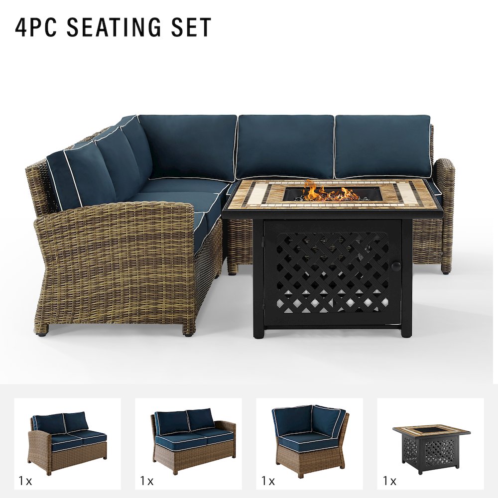 Bradenton 4Pc Wicker Outdoor Sectional Set W/ Fire Table