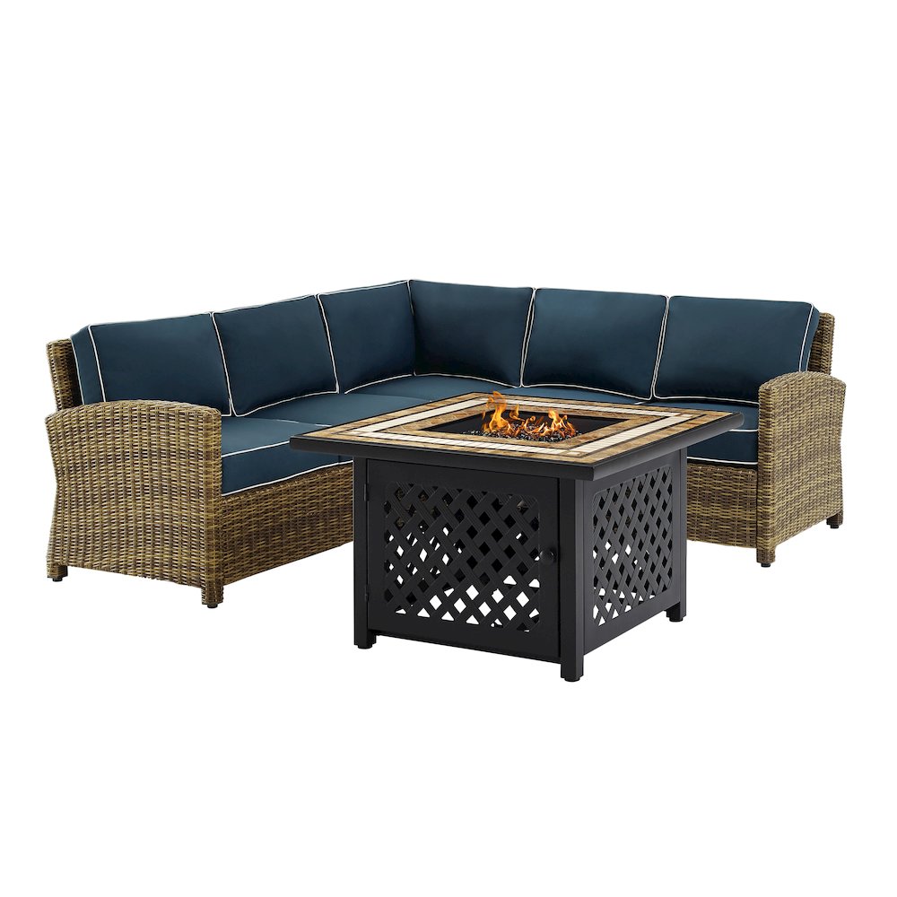 Bradenton 4Pc Wicker Outdoor Sectional Set W/ Fire Table
