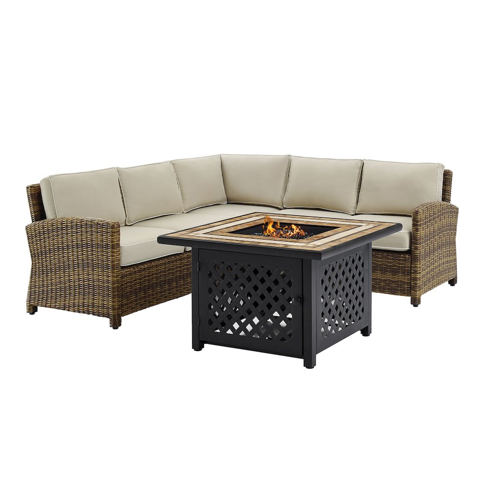 Bradenton 4Pc Wicker Outdoor Sectional Set W/ Fire Table