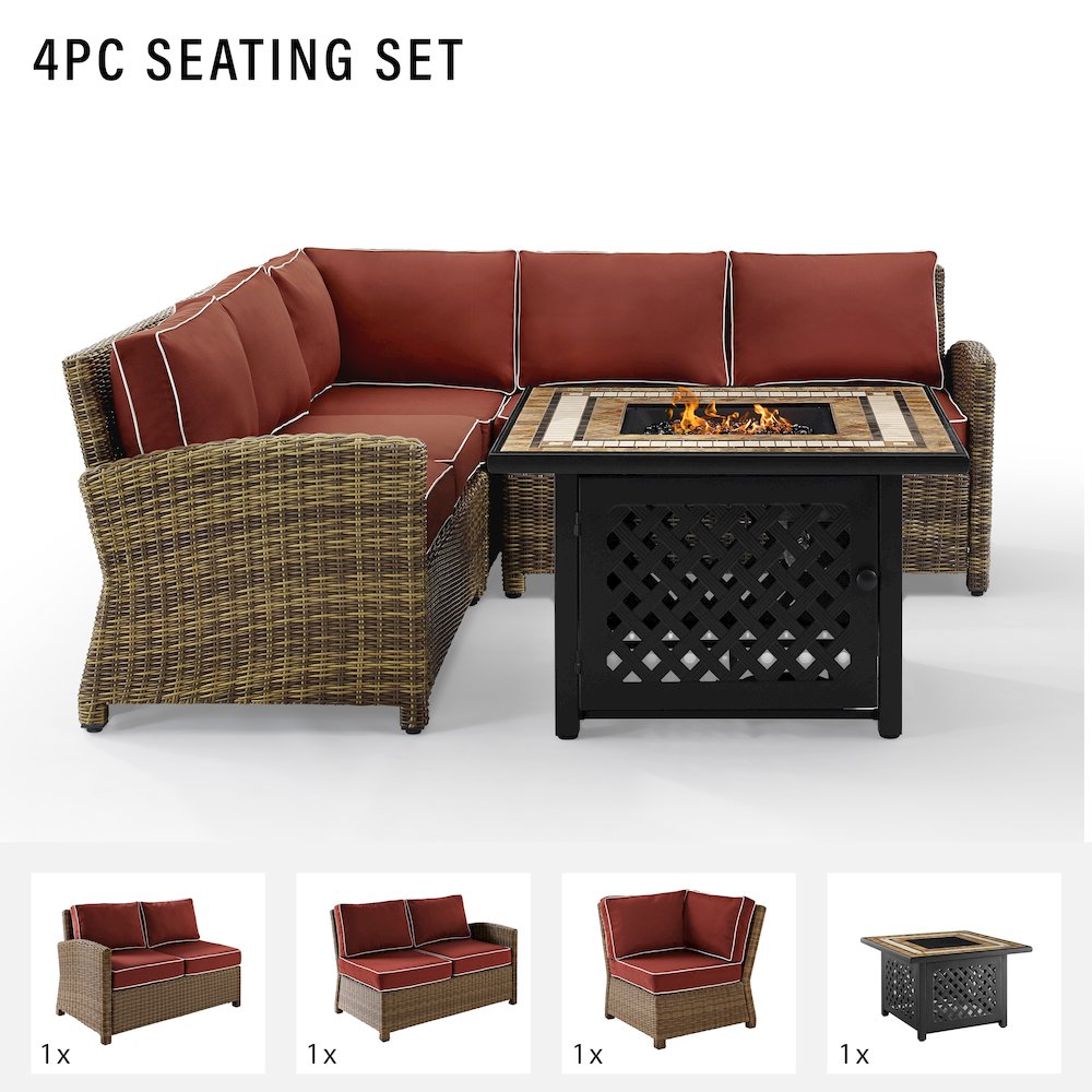 Bradenton 4Pc Wicker Outdoor Sectional Set W/ Fire Table
