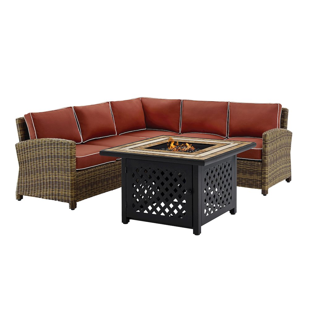 Bradenton 4Pc Wicker Outdoor Sectional Set W/ Fire Table