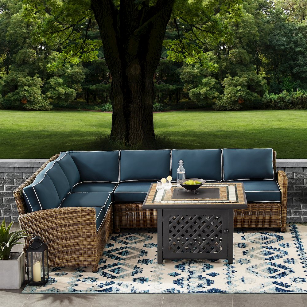 Bradenton 5Pc Wicker Outdoor Sectional Set W/ Fire Table