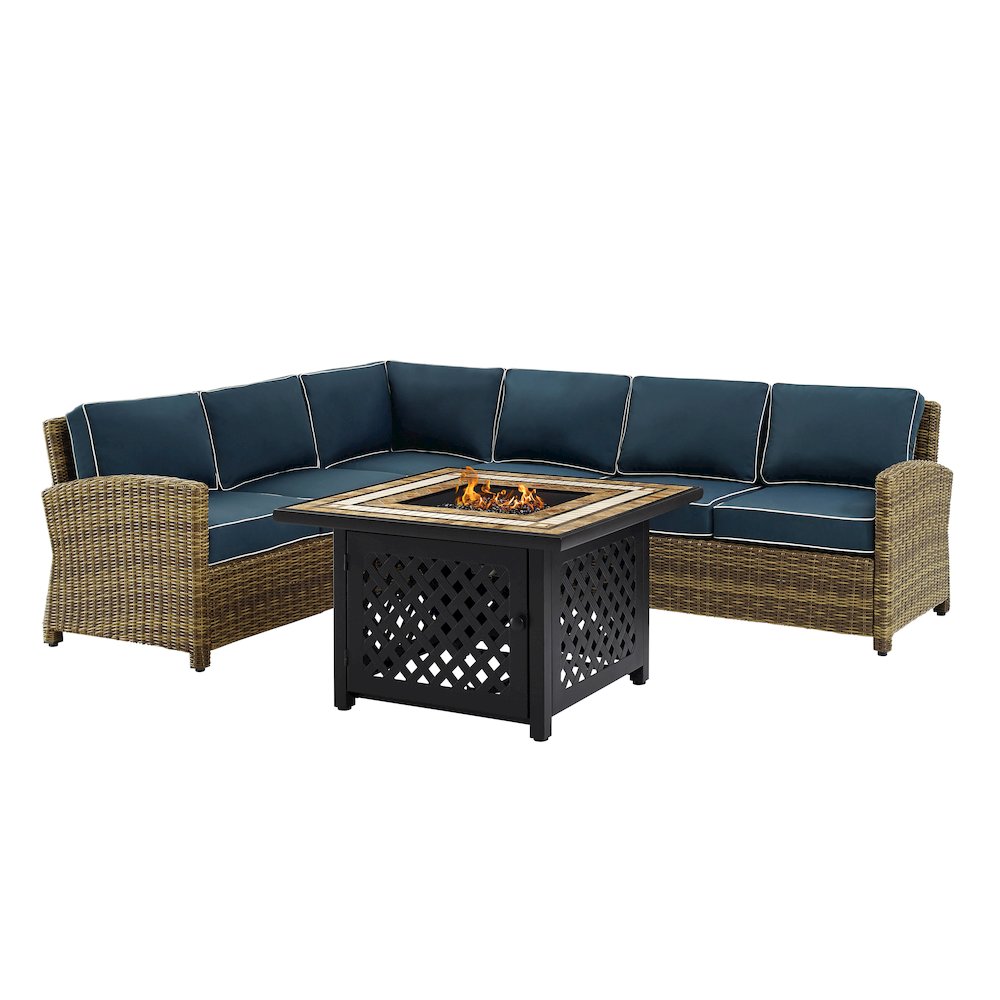 Bradenton 5Pc Wicker Outdoor Sectional Set W/ Fire Table