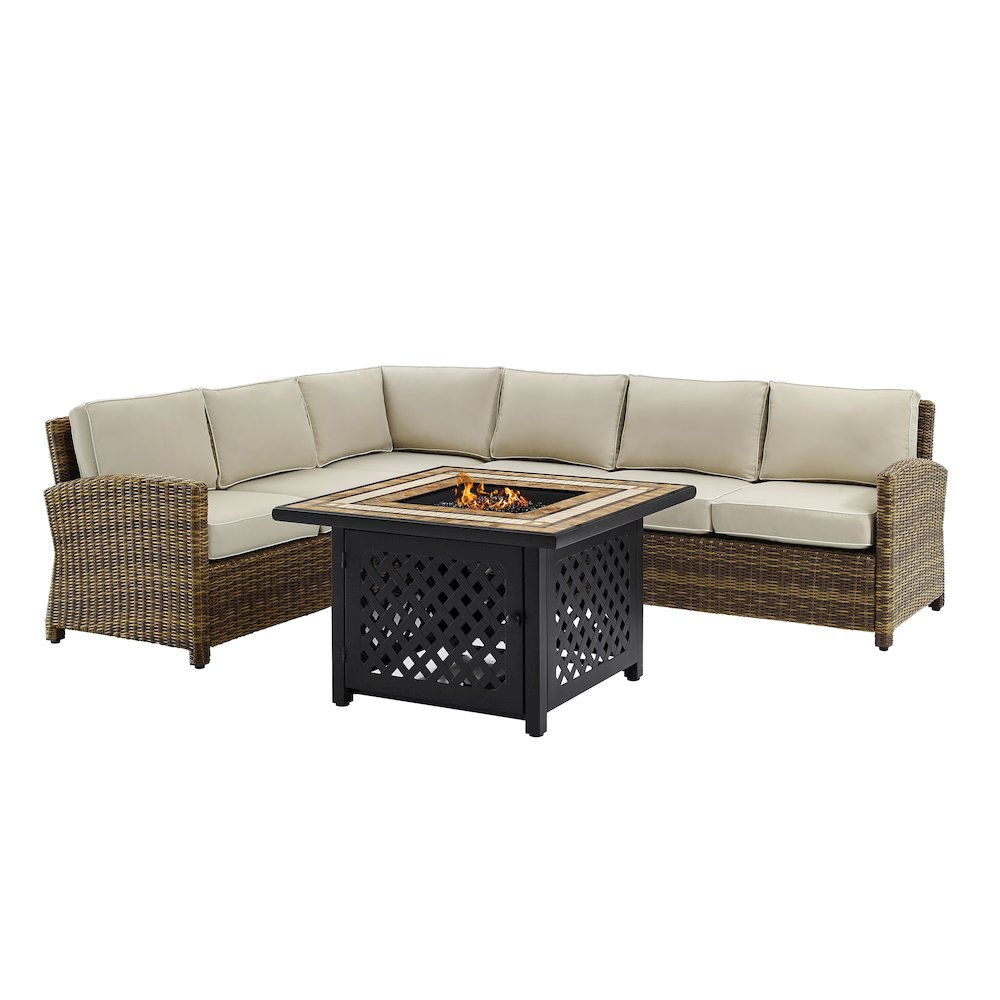 Bradenton 5Pc Wicker Outdoor Sectional Set W/ Fire Table