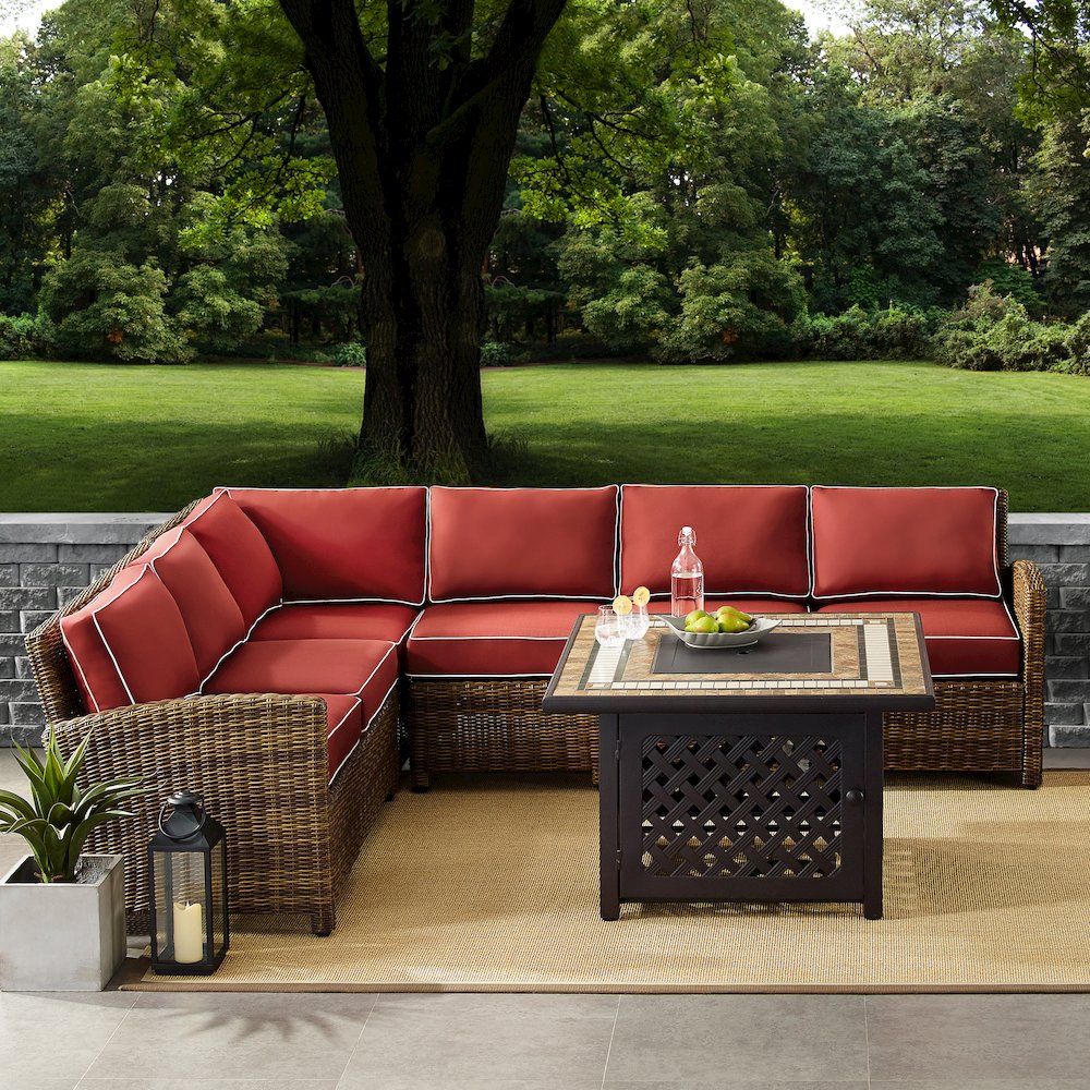Bradenton 5Pc Wicker Outdoor Sectional Set W/ Fire Table