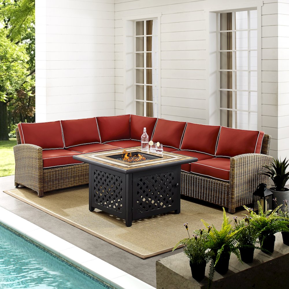 Bradenton 5Pc Wicker Outdoor Sectional Set W/ Fire Table