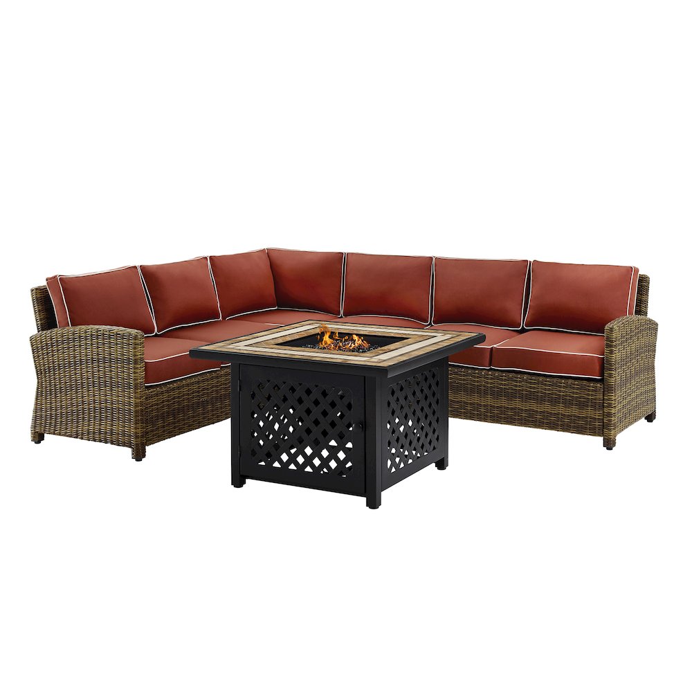 Bradenton 5Pc Wicker Outdoor Sectional Set W/ Fire Table