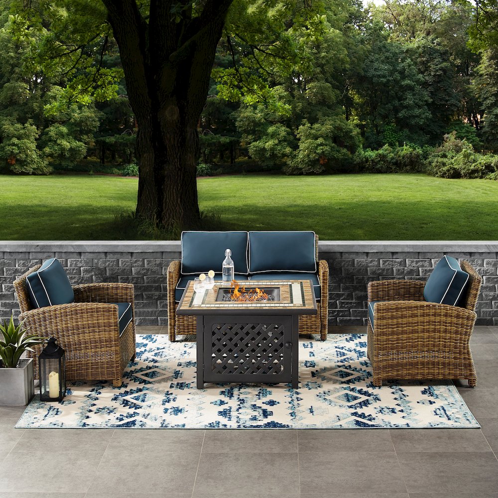Bradenton 4Pc Wicker Outdoor Loveseat Set W/ Fire Table