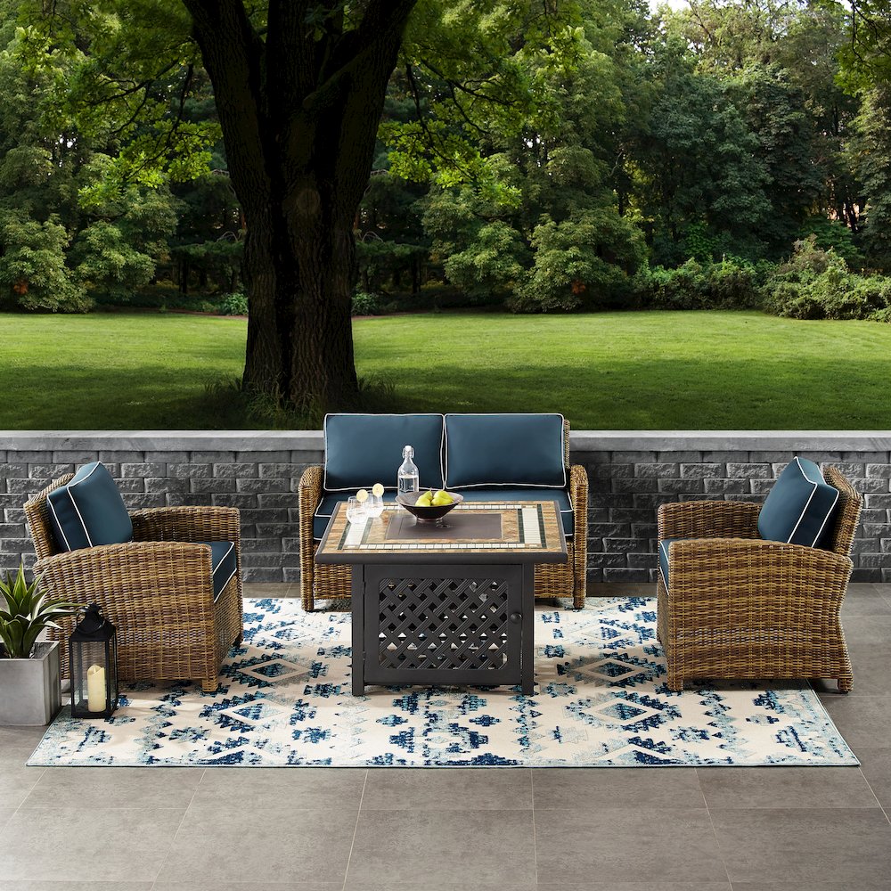 Bradenton 4Pc Wicker Outdoor Loveseat Set W/ Fire Table