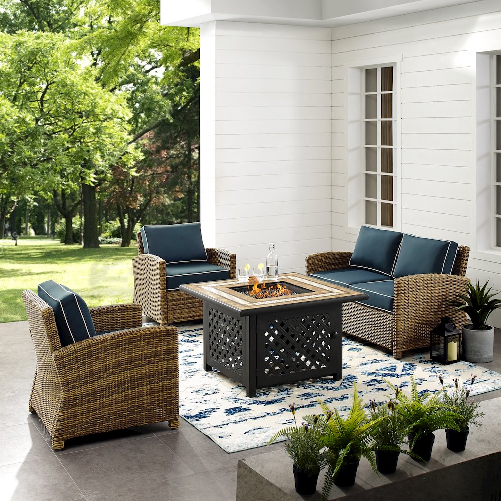 Bradenton 4Pc Wicker Outdoor Loveseat Set W/ Fire Table
