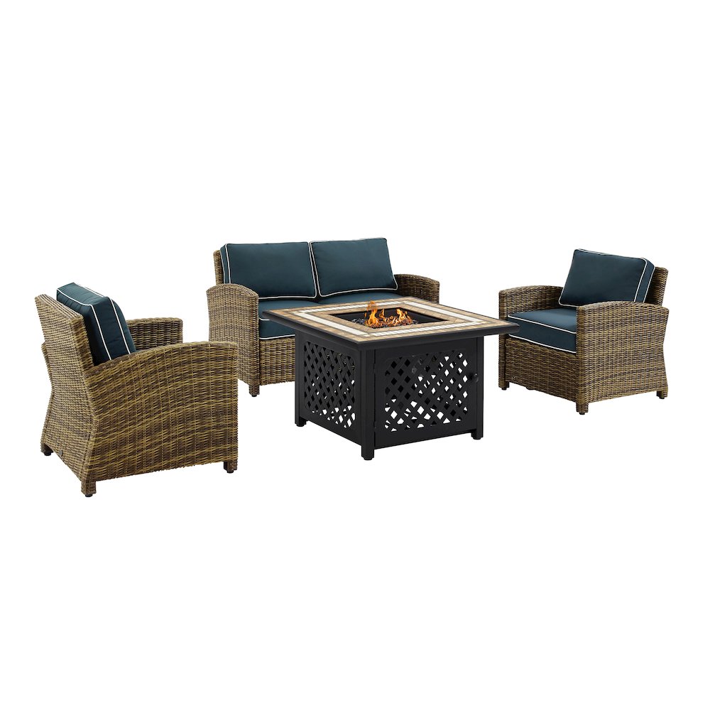 Bradenton 4Pc Wicker Outdoor Loveseat Set W/ Fire Table