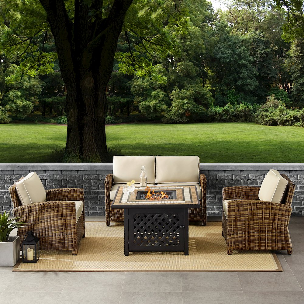 Bradenton 4Pc Wicker Outdoor Loveseat Set W/ Fire Table