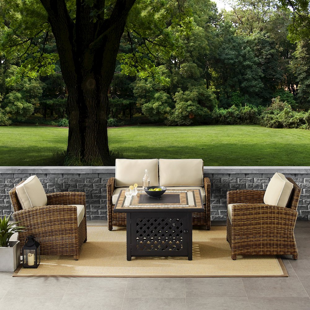 Bradenton 4Pc Wicker Outdoor Loveseat Set W/ Fire Table