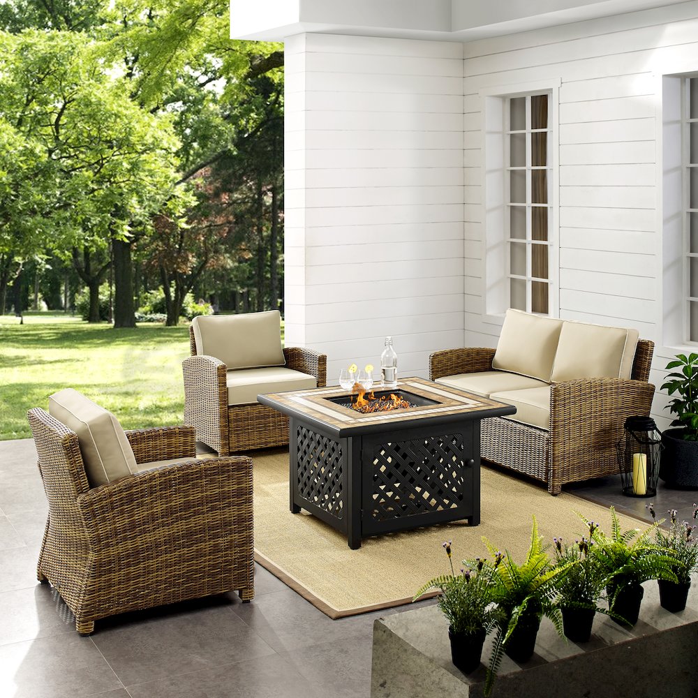Bradenton 4Pc Wicker Outdoor Loveseat Set W/ Fire Table
