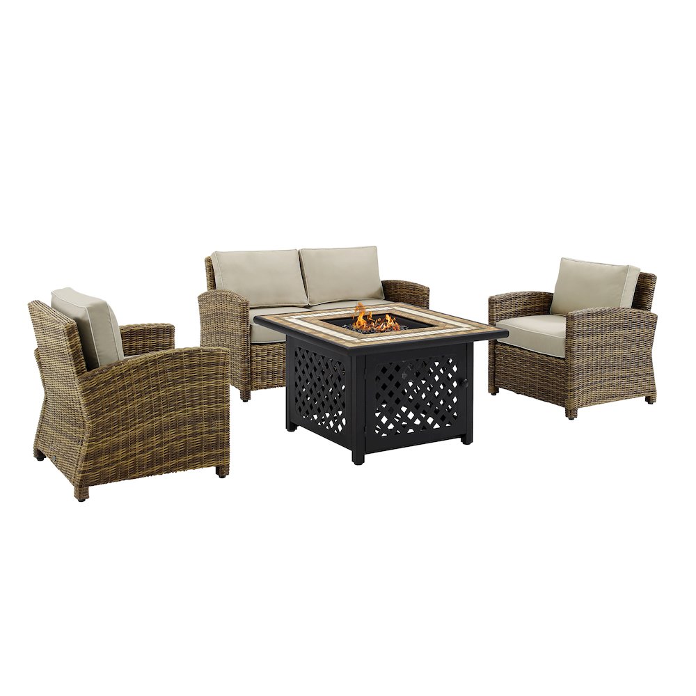 Bradenton 4Pc Wicker Outdoor Loveseat Set W/ Fire Table