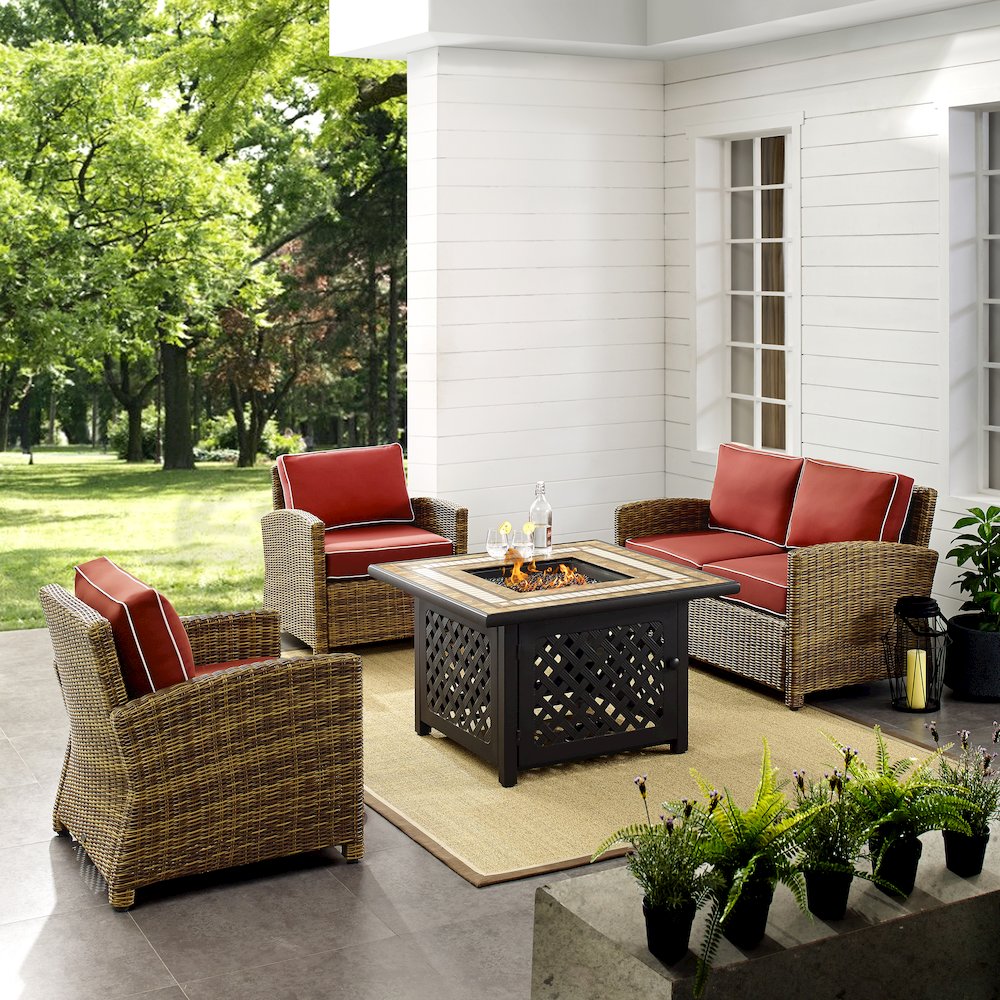 Bradenton 4Pc Wicker Outdoor Loveseat Set W/ Fire Table