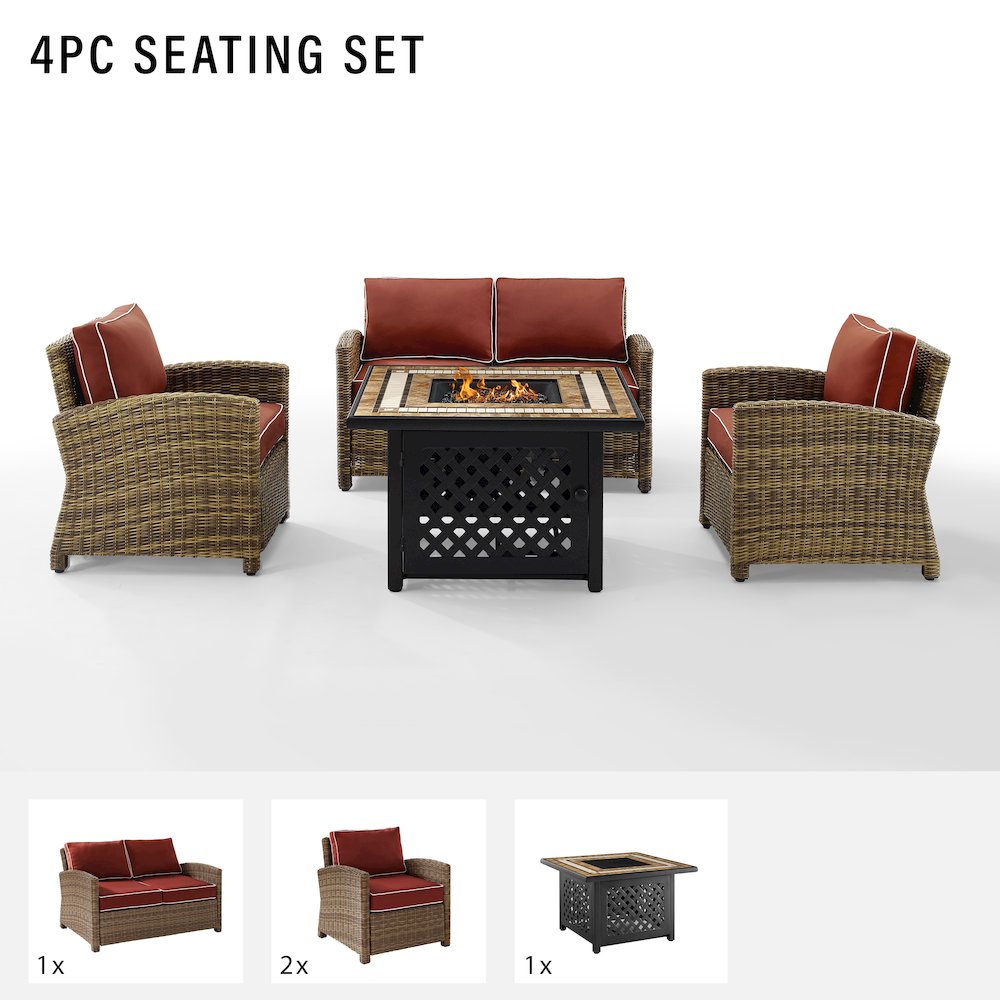 Bradenton 4Pc Wicker Outdoor Loveseat Set W/ Fire Table