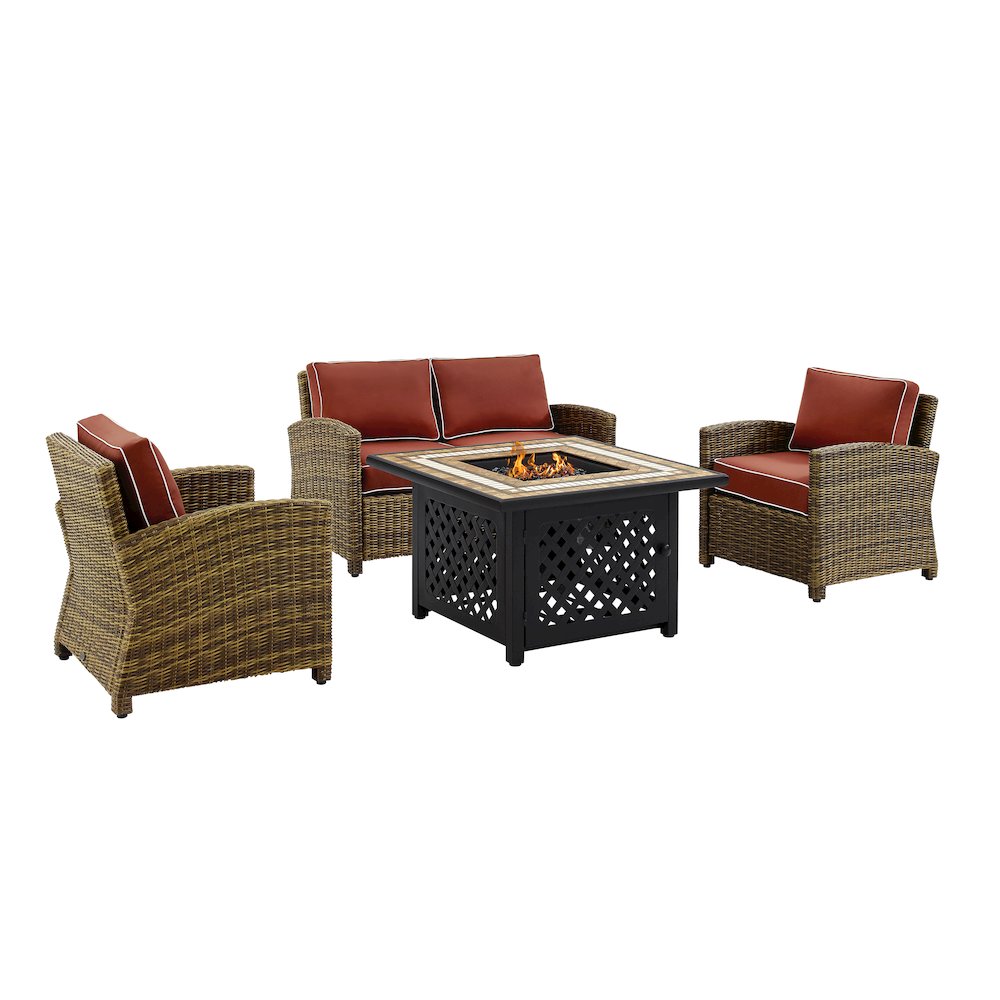 Bradenton 4Pc Wicker Outdoor Loveseat Set W/ Fire Table