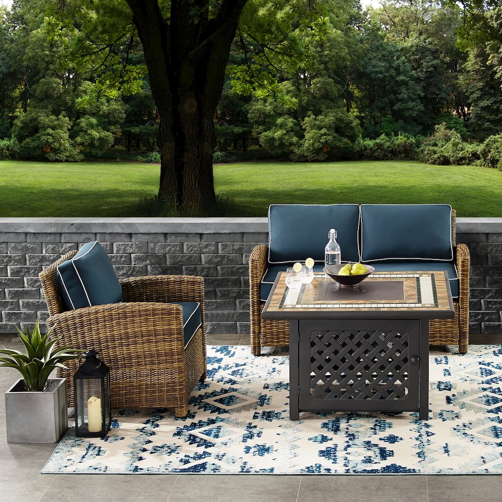Bradenton 3Pc Wicker Outdoor Loveseat Set W/ Fire Table