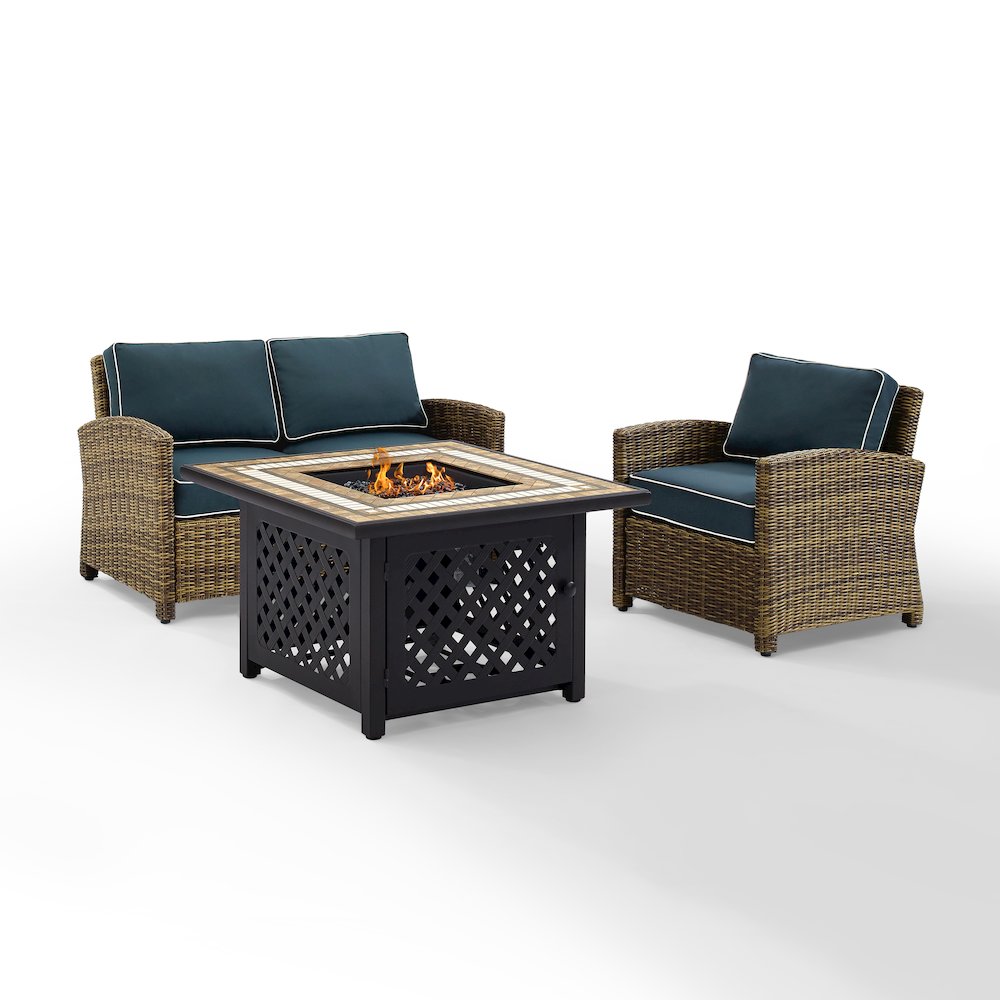 Bradenton 3Pc Wicker Outdoor Loveseat Set W/ Fire Table
