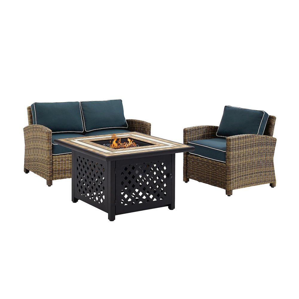 Bradenton 3Pc Wicker Outdoor Loveseat Set W/ Fire Table