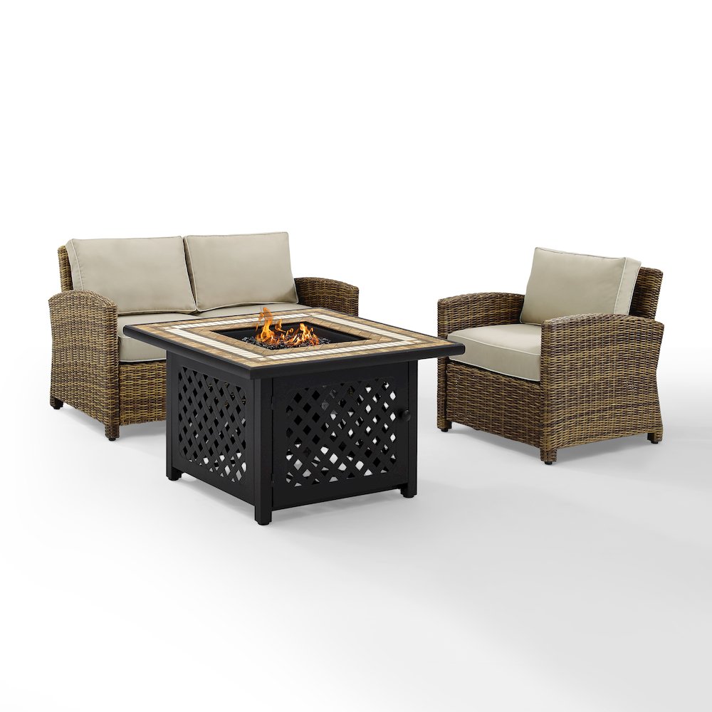 Bradenton 3Pc Wicker Outdoor Loveseat Set W/ Fire Table