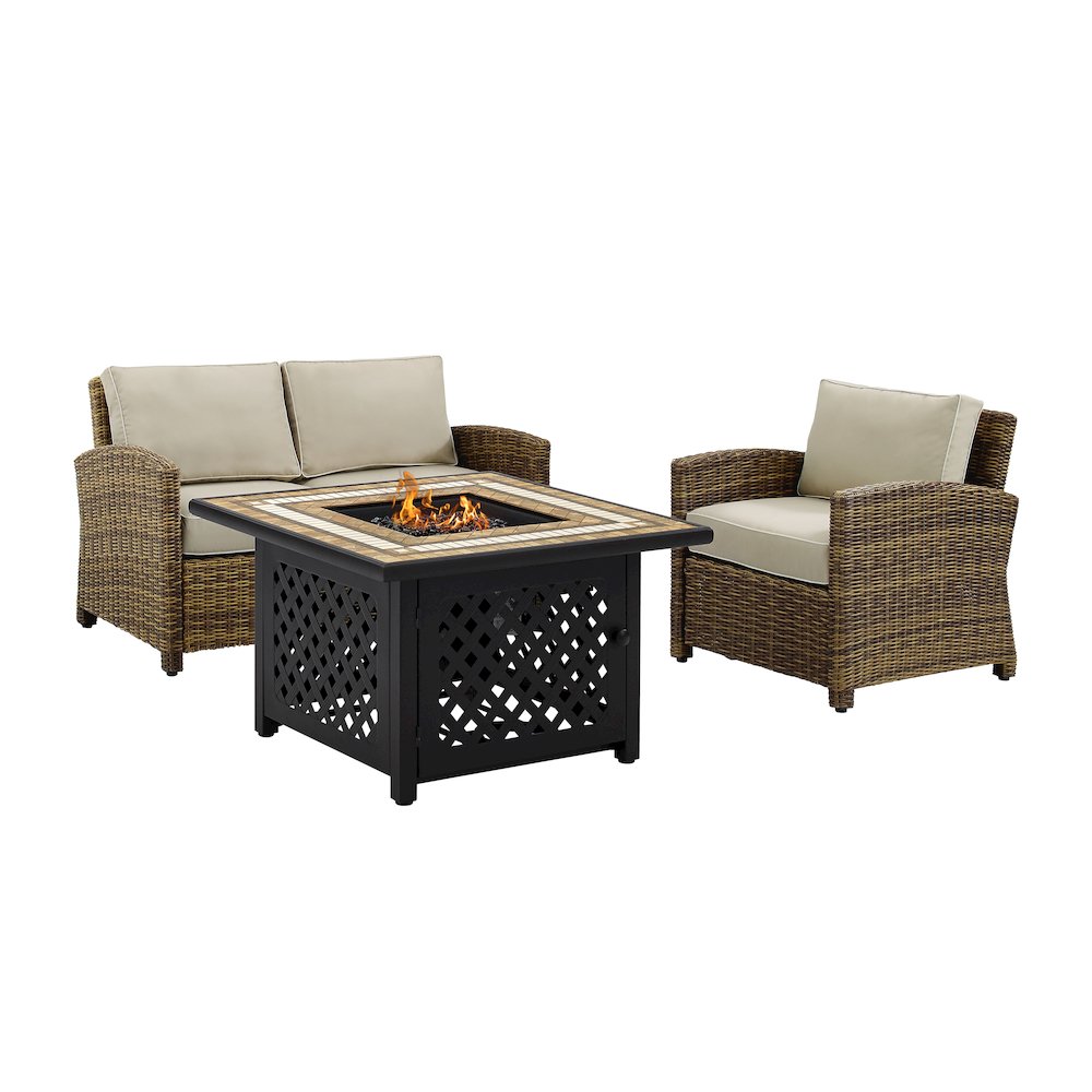 Bradenton 3Pc Wicker Outdoor Loveseat Set W/ Fire Table