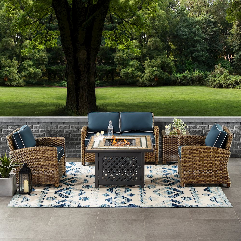 Bradenton 5Pc Wicker Outdoor Loveseat Set W/ Fire Table