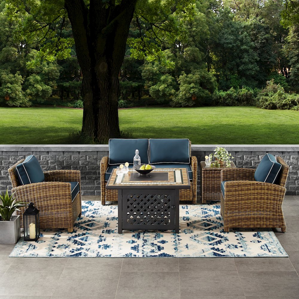 Bradenton 5Pc Wicker Outdoor Loveseat Set W/ Fire Table