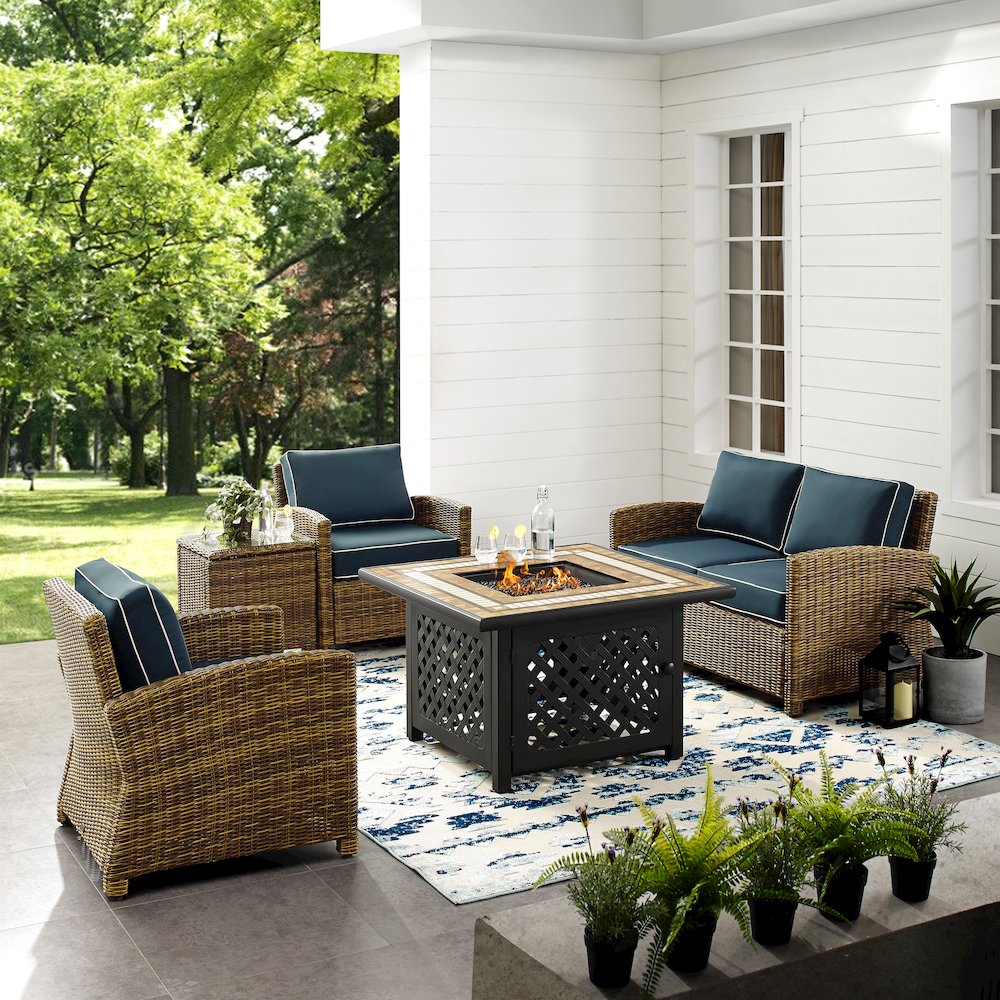 Bradenton 5Pc Wicker Outdoor Loveseat Set W/ Fire Table