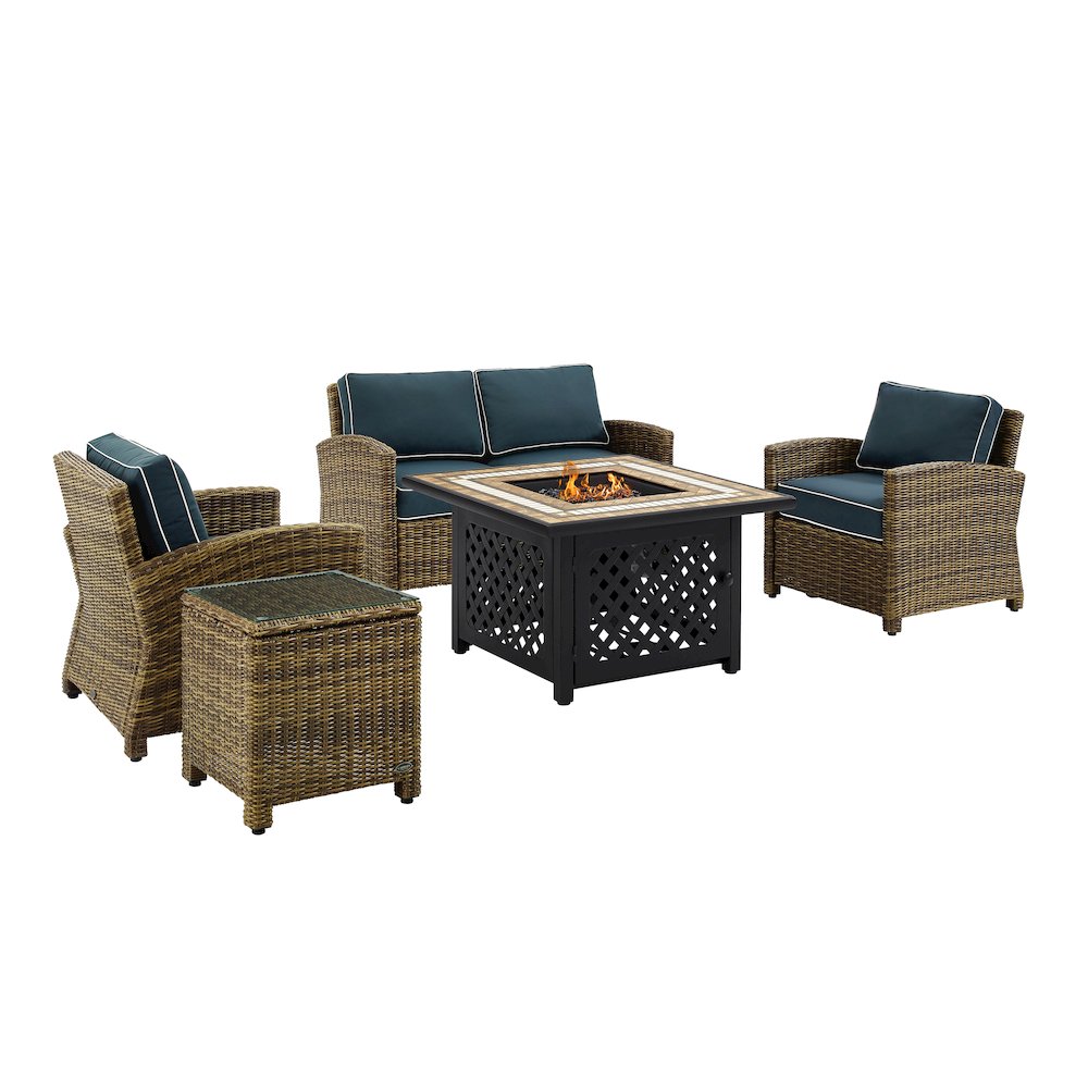 Bradenton 5Pc Wicker Outdoor Loveseat Set W/ Fire Table