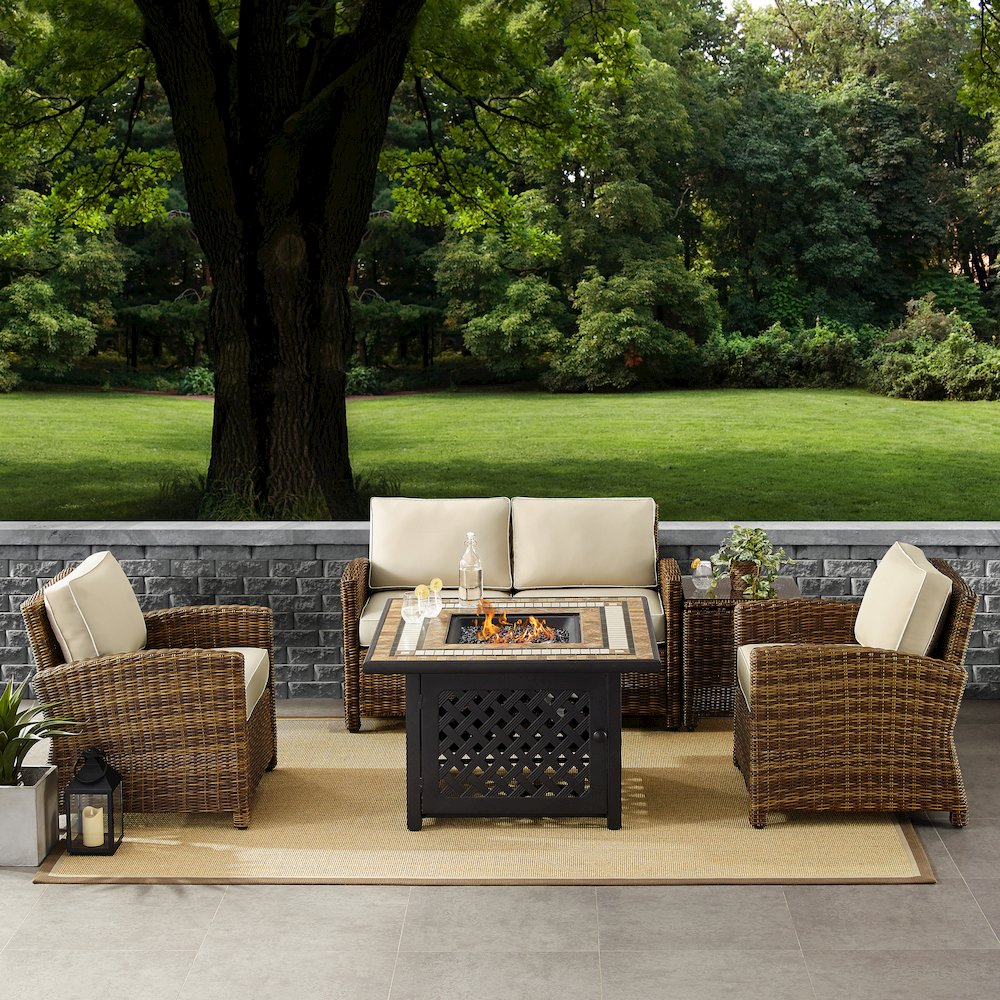 Bradenton 5Pc Wicker Outdoor Loveseat Set W/ Fire Table