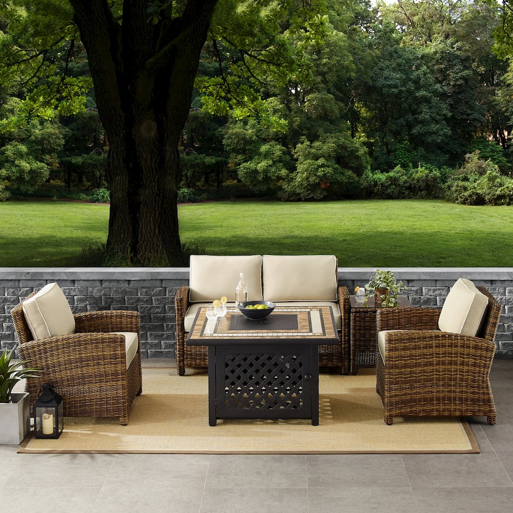 Bradenton 5Pc Wicker Outdoor Loveseat Set W/ Fire Table