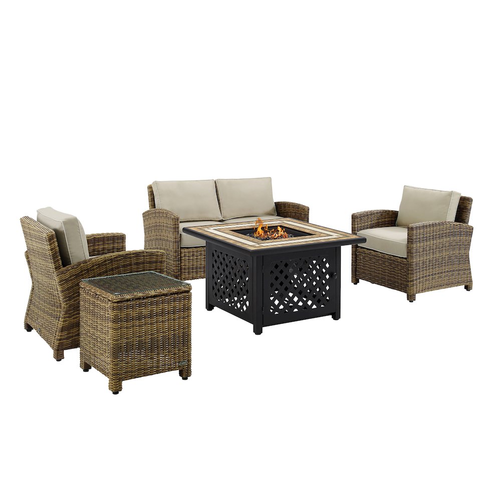 Bradenton 5Pc Wicker Outdoor Loveseat Set W/ Fire Table