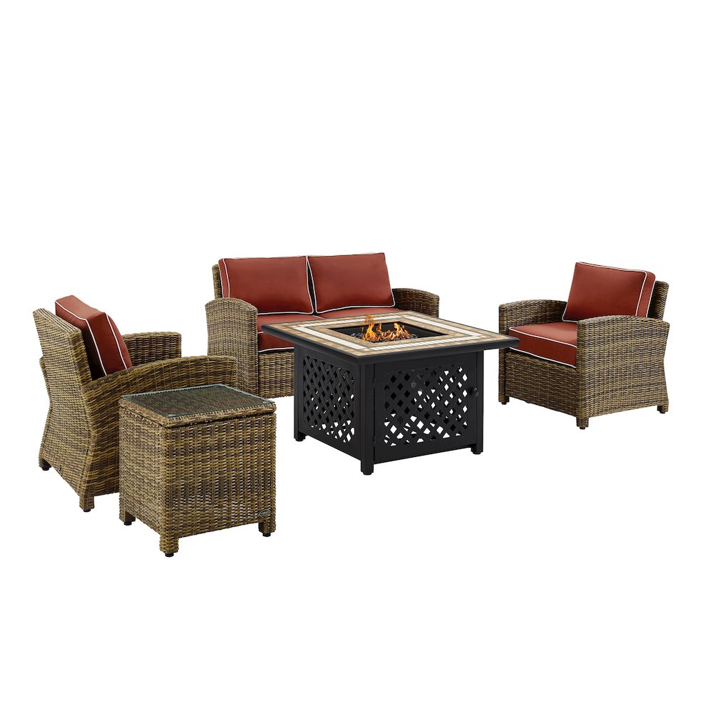 Bradenton 5Pc Wicker Outdoor Loveseat Set W/ Fire Table