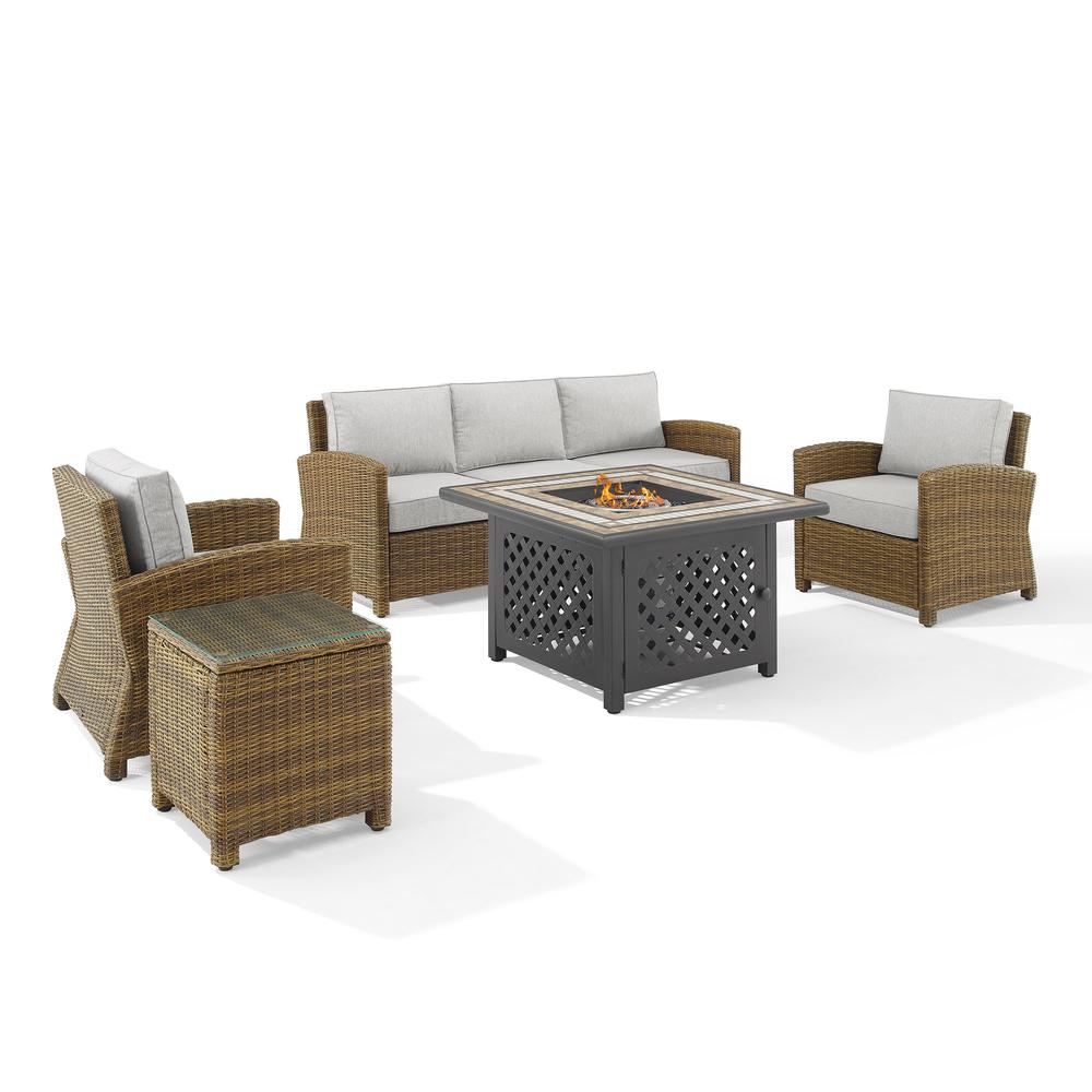Bradenton 5Pc Wicker Outdoor Sofa Set W/ Fire Table