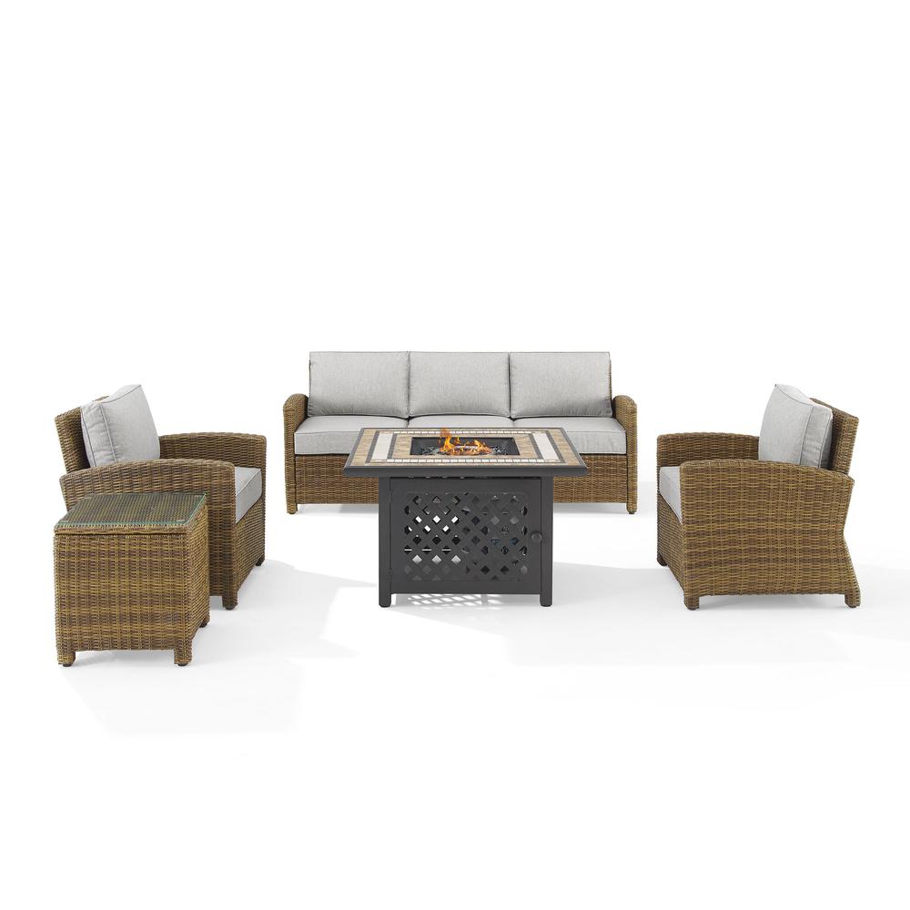 Bradenton 5Pc Wicker Outdoor Sofa Set W/ Fire Table