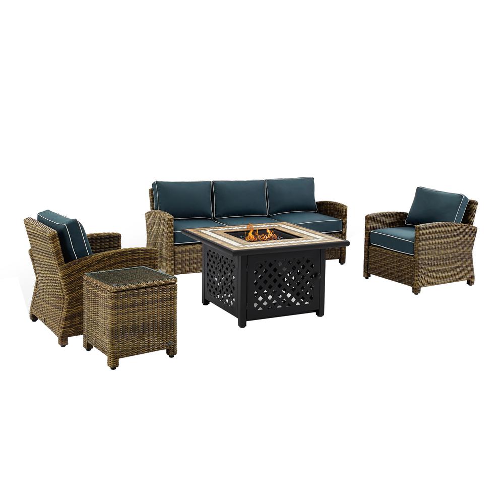 Bradenton 5Pc Wicker Outdoor Sofa Set W/ Fire Table