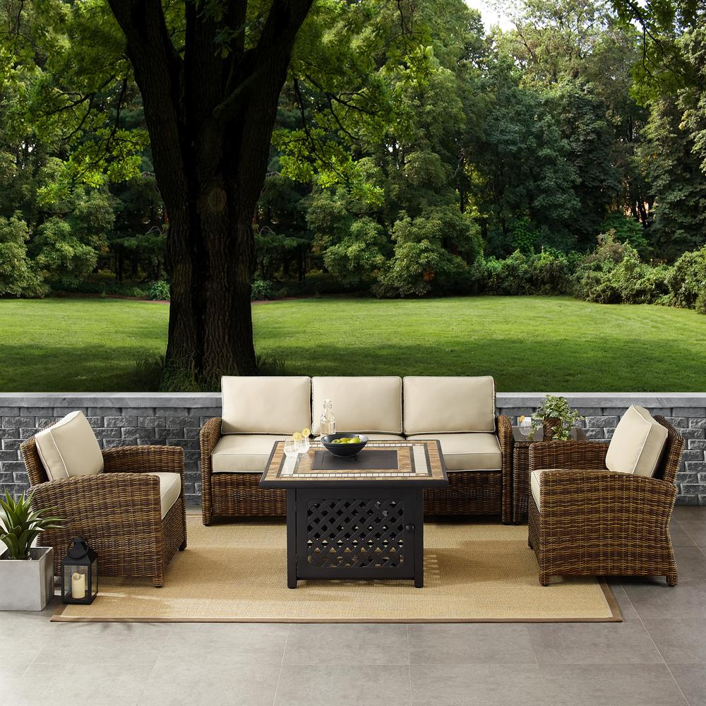 Bradenton 5Pc Wicker Outdoor Sofa Set W/ Fire Table