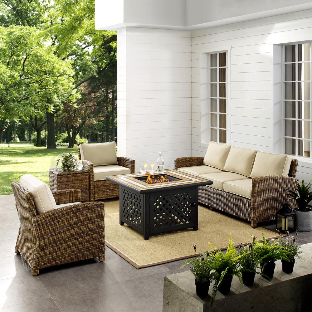 Bradenton 5Pc Wicker Outdoor Sofa Set W/ Fire Table