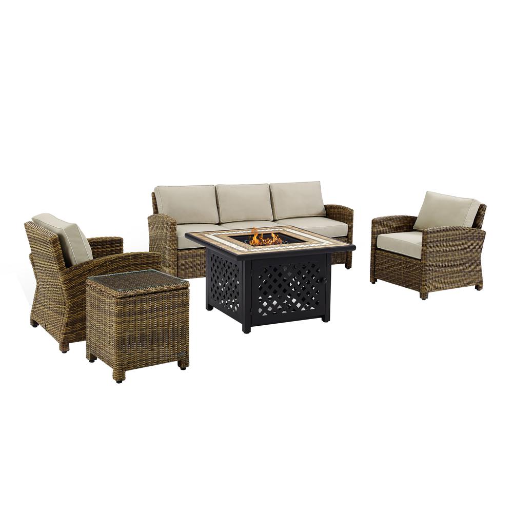 Bradenton 5Pc Wicker Outdoor Sofa Set W/ Fire Table