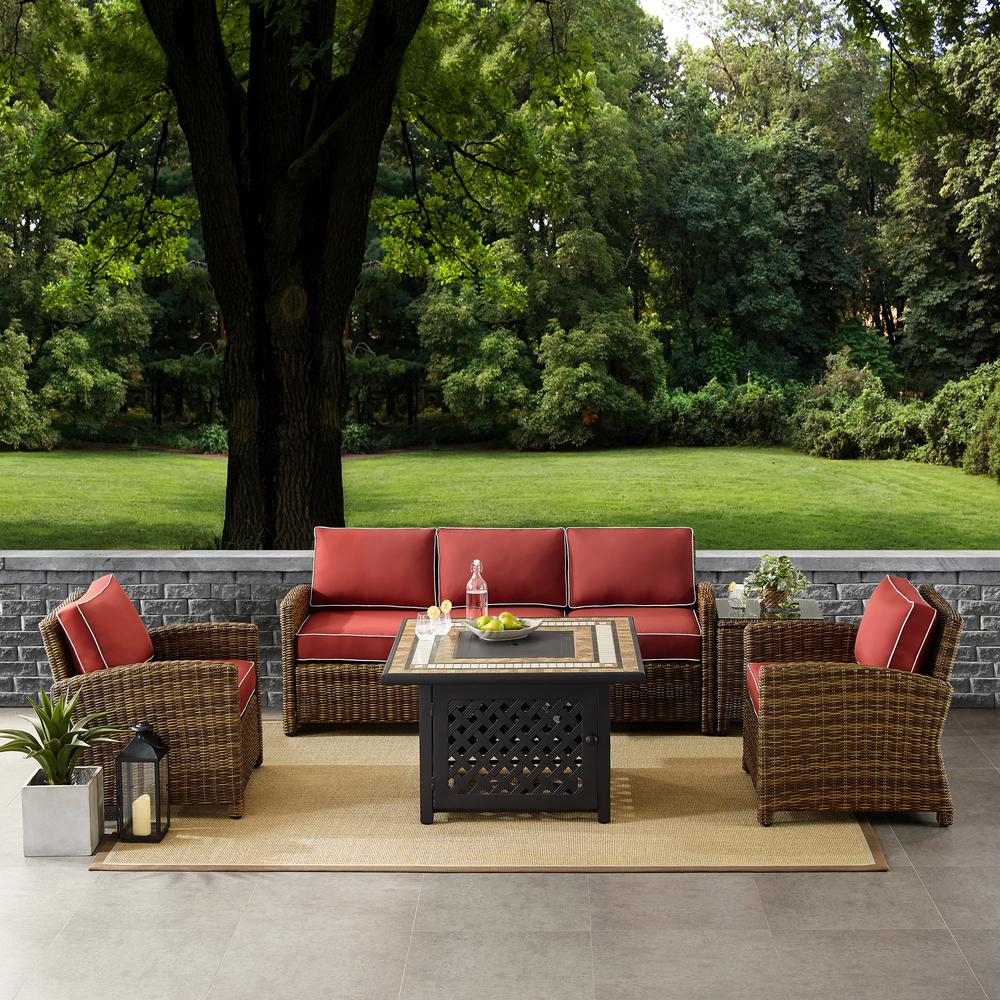 Bradenton 5Pc Wicker Outdoor Sofa Set W/ Fire Table