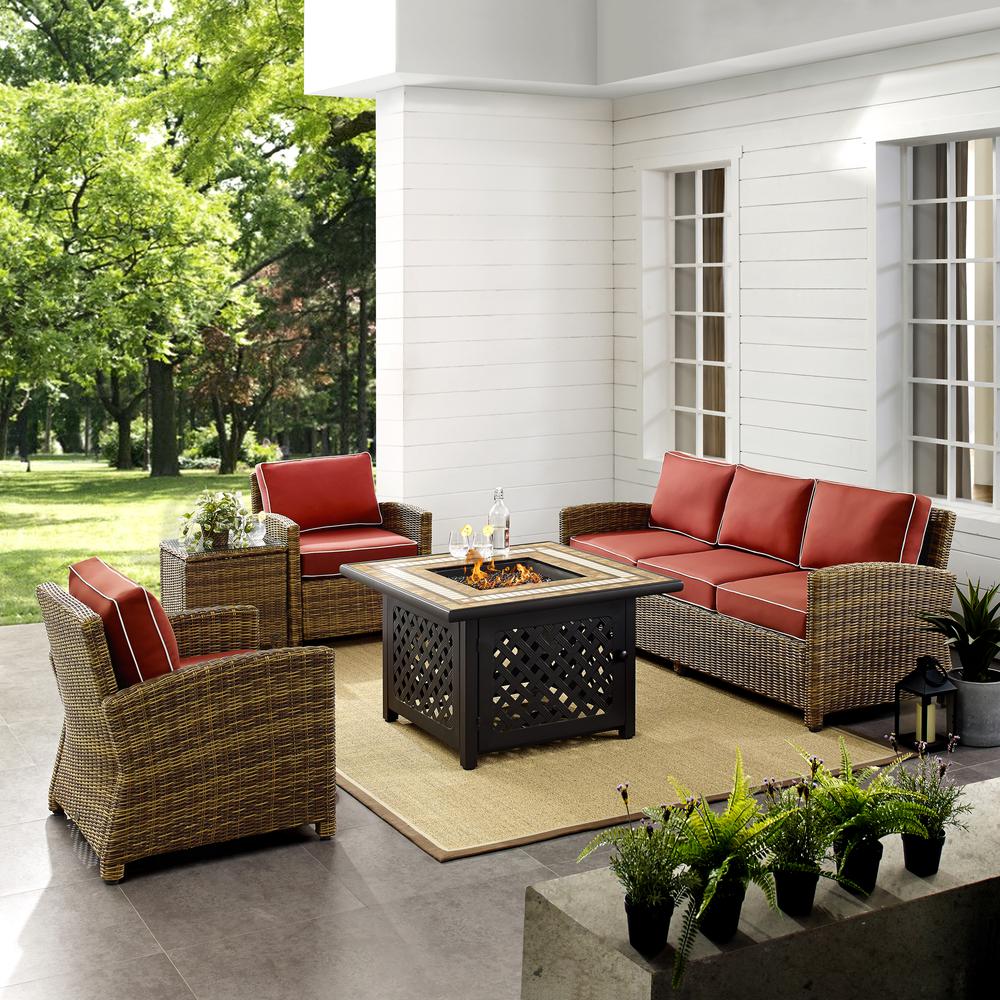 Bradenton 5Pc Wicker Outdoor Sofa Set W/ Fire Table