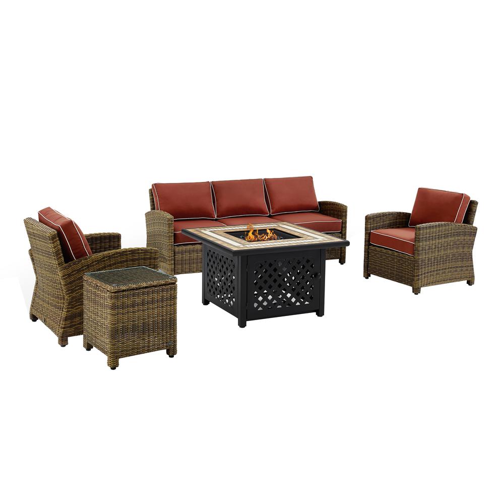 Bradenton 5Pc Wicker Outdoor Sofa Set W/ Fire Table