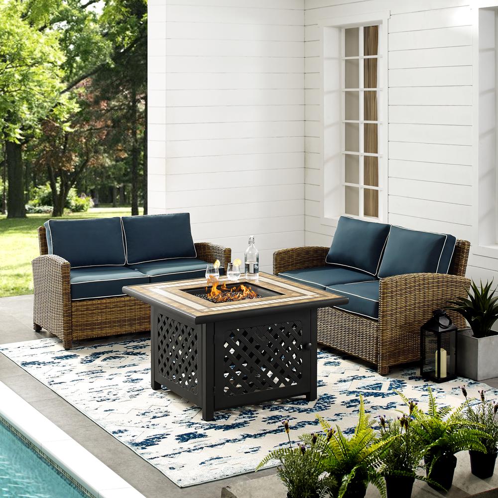 Bradenton 3Pc Wicker Outdoor Loveseat Set W/ Fire Table