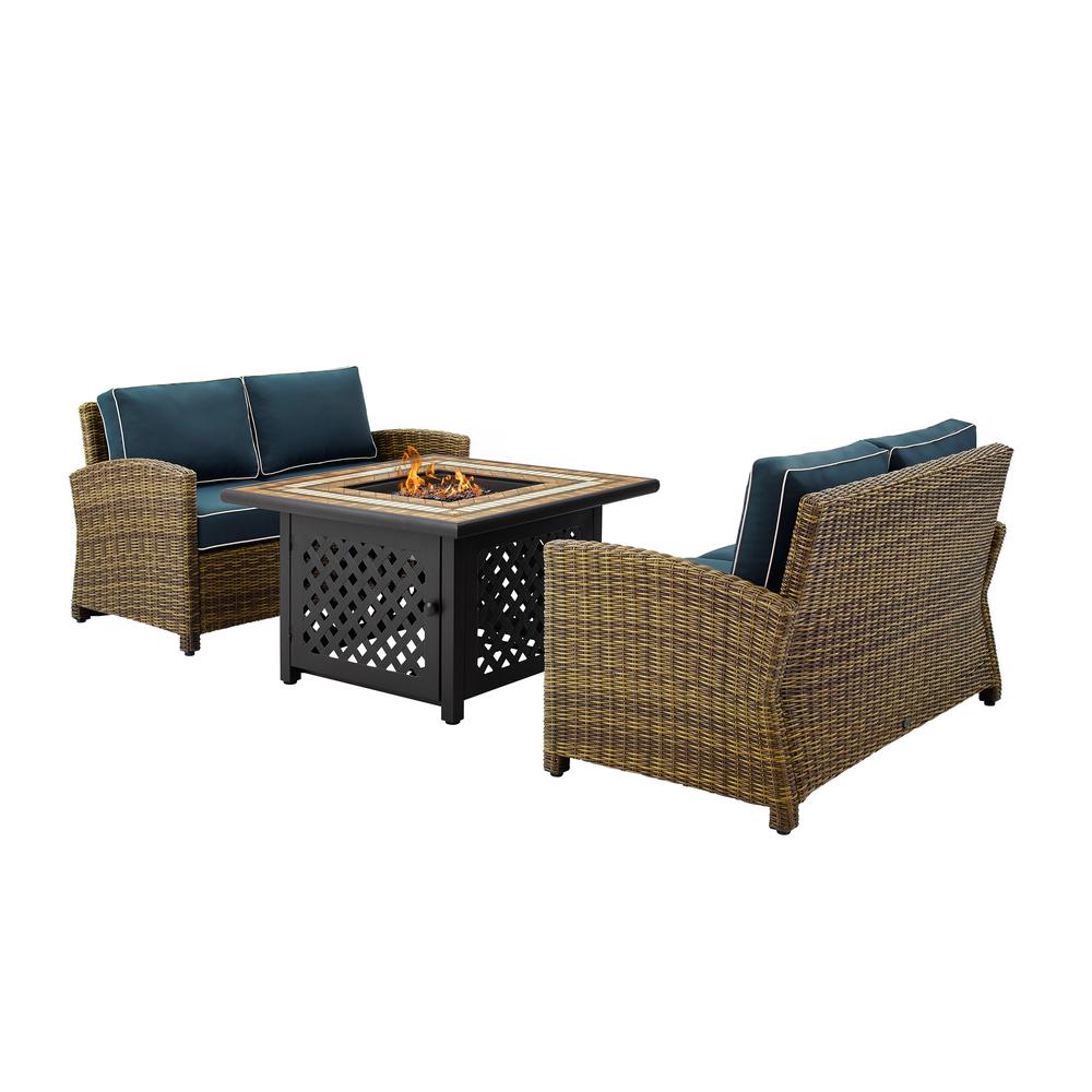 Bradenton 3Pc Wicker Outdoor Loveseat Set W/ Fire Table