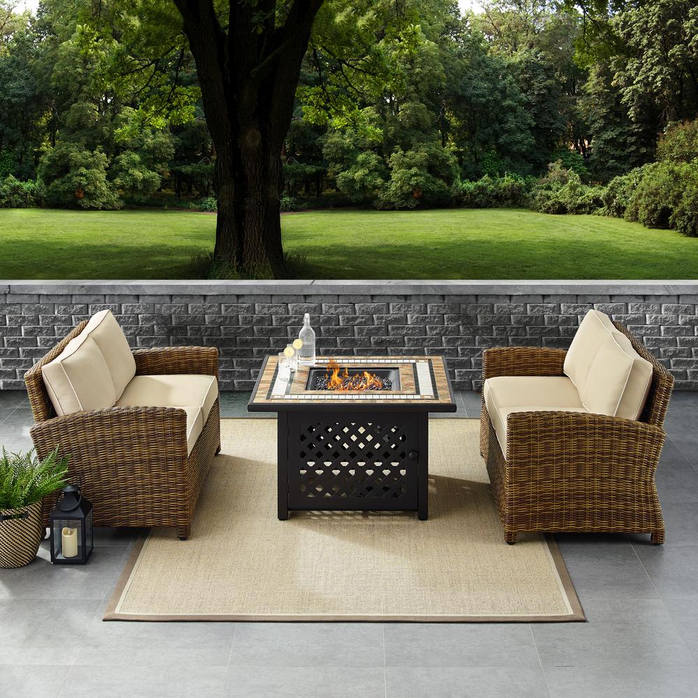 Bradenton 3Pc Wicker Outdoor Loveseat Set W/ Fire Table
